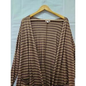 Lularoe Open Front Brown Striped Cardigan Long Size Large L